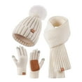 thumbnail image 1 of MIASHUI Winter Hat, Scarf, and Gloves Three-Piece Set, Unisex Outdoor Thick Cold Protection Scarf, Plush Ear Protection Scarf White, 1 of 3