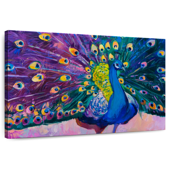Elephant Stock Dazzling Peacock Wall Art - Horizontal Canvas Wall Art - Lobby Wall Decor - Animal Canvas - Pink And Teal Decor - 12" x 8"