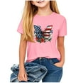 thumbnail image 3 of Jinhomg Boys Girls Cute Graphic Tees Novelty American Flag Crew Neck Shirts Loose Fit Comfy Short Sleeve Patriotic Tops Pink 110, 3 of 8