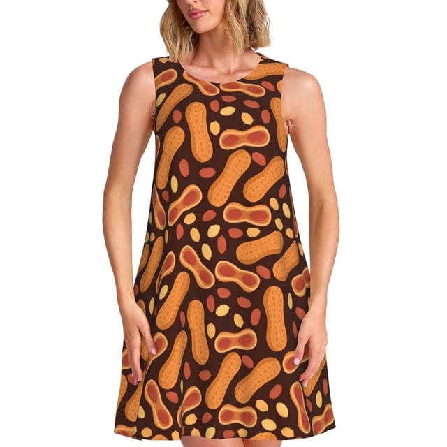 Balery Peanuts2 Vestidos de verano para mujer con estampado: vestido holgado sin mangas, vestido playero informal y cómodo para días calurosos.