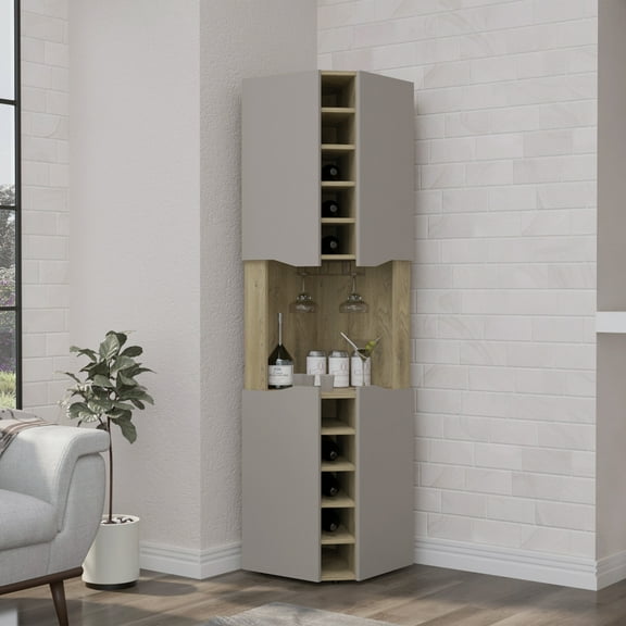 Wine Rack Obregon Corner Bar Cabinet, Ten Built-in Wine Rack, Single Door Macadamia / Taupe,Wooden Wine Rack