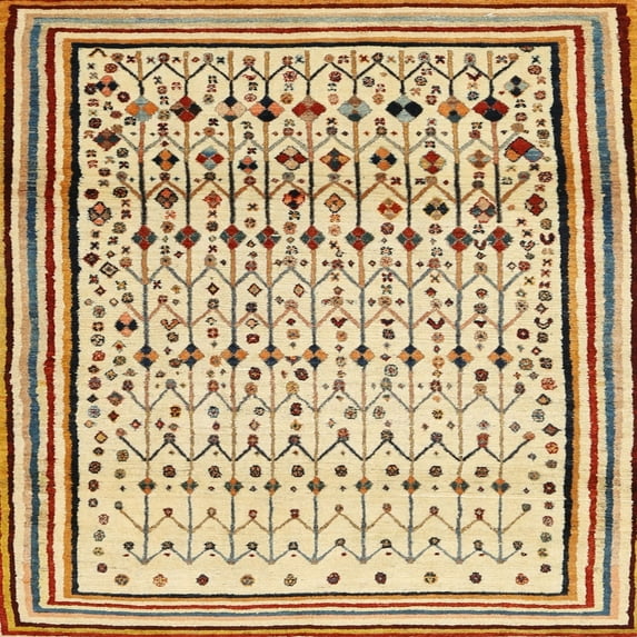 Ahgly Company Machine Washable Indoor Square Contemporary Brown Gold Area Rugs, 7' Square