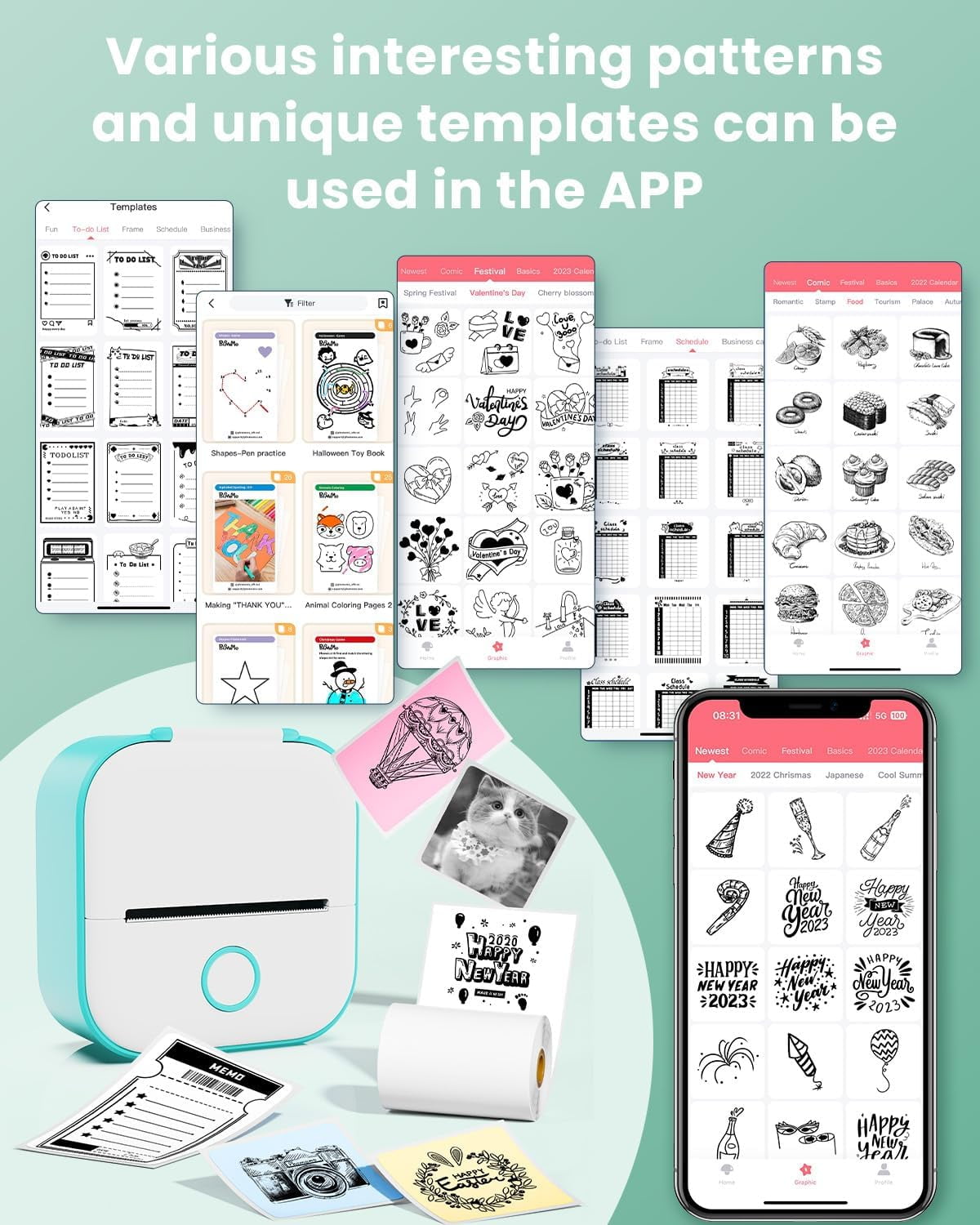 Phomemo T02 Portable Label Maker, Bluetooth Inkless Mini Sticker Printer, Mobile Printer, Green