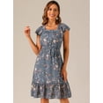 thumbnail image 3 of DARING DIVA Square Neck Flutter Sleeve A-Line Midi Dress S Dusty Blue, 3 of 6