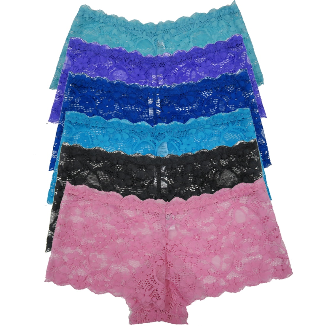 Women's Floral Lace Cheeky Boyshort Panties (6 Pack) BK5039 L