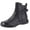 Black, variant on Buckle Ankle Boot Women's Leather Comfortable Round Toe Casual Pull On Flat Booties Fall Winter Solid Color Zipper Casual Short Boots