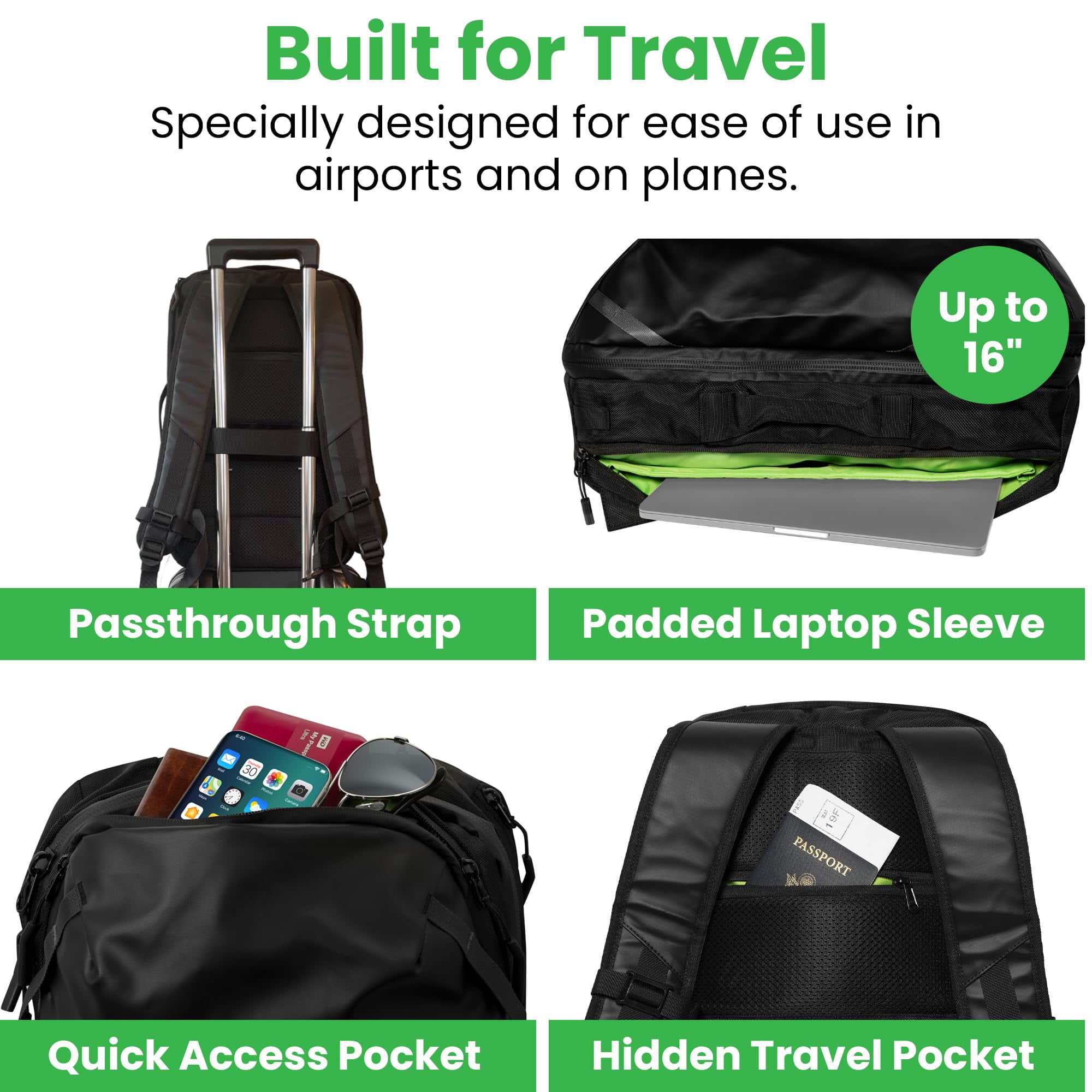 Carry On Travel Backpack Bundle | Island Hopper Travel Backpack with Toiletry Bag and Compression Packing Cube Set (40L, Navy Blue)