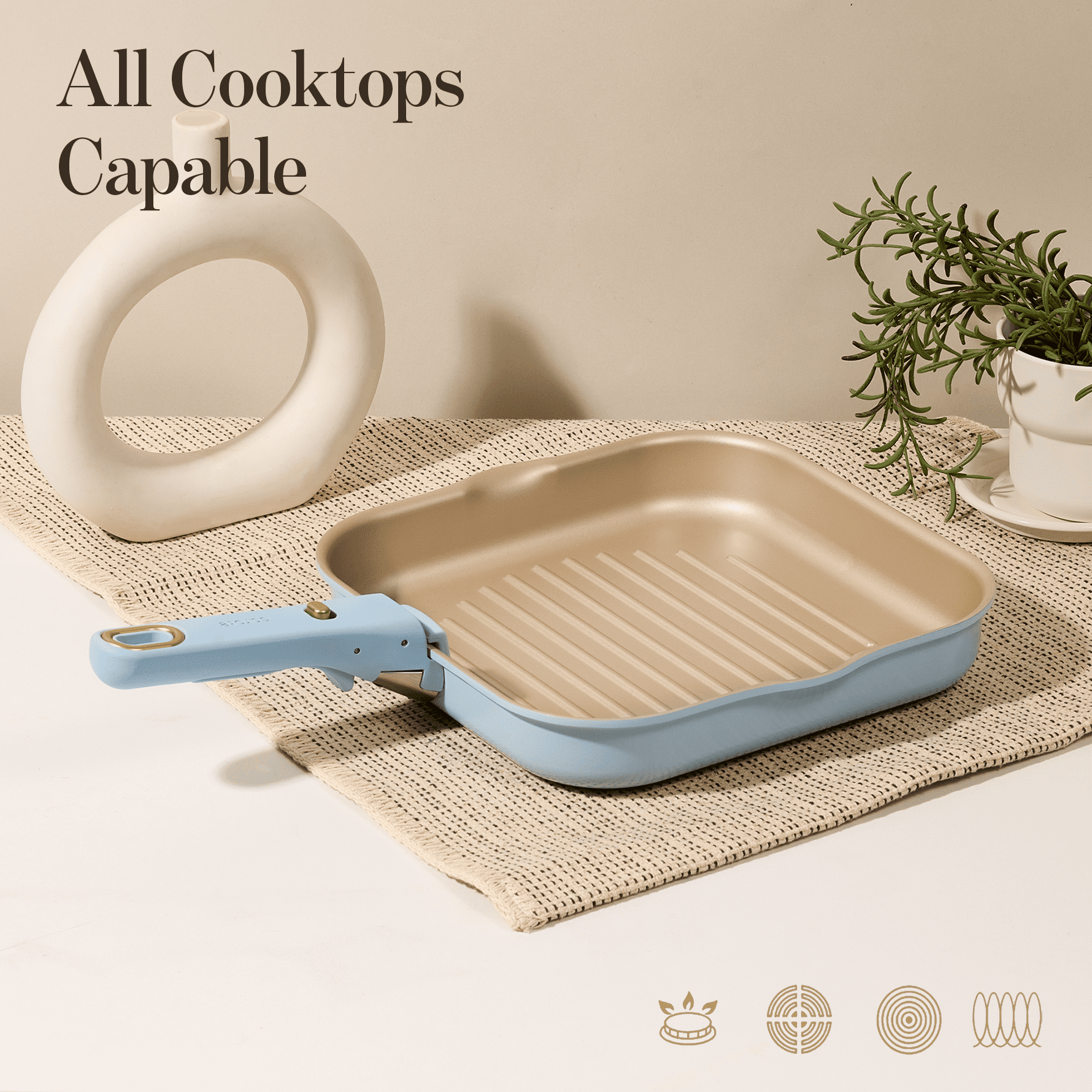 Carote 4 Pcs Nonstick Pan Set, Nonstick Grill Pan for Steak with Detachable Handle, Oven Safe, Induction Cookware, Stackable Kitchen Set, Blue