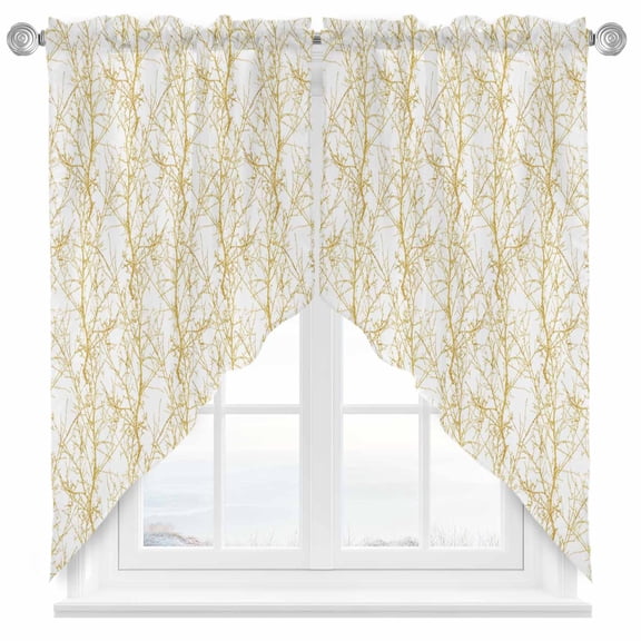 Gradient Gold Swag Valances for Windows 2 Pack Tree Branch Swag Kitchen Curtains 36 Inches Long Rod Pocket Short Window Treatment for Kitchen Bathroom 36"x36"