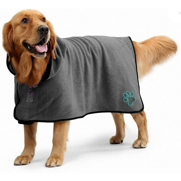 Toalla de albornoz para perros con capucha con correa ajustable, microfibra de secado rápido, superabsorbente para mascotas, perros y gatos, toalla de albornoz para secado gris L brillar Hogar