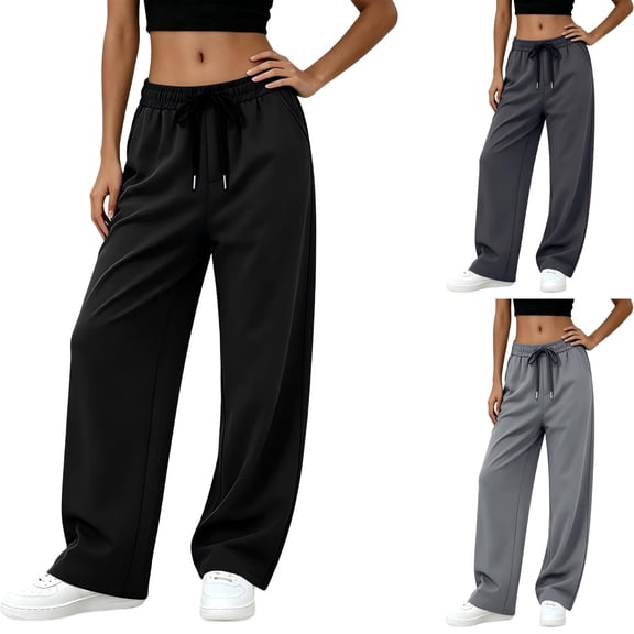 Tqcoqu Women's Y2K Wide Leg Sweatpants - High Elastic Waist Plus Size Baggy Pants with Pockets,Black Women's M-XXXXXL
