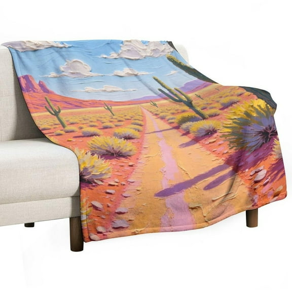 Desert Cactus Print Flannel Blanket Novelty Pattern Nap Blanket Sofa Room Office Soft Throw Blanket Outdoor Camping Warm Blanket