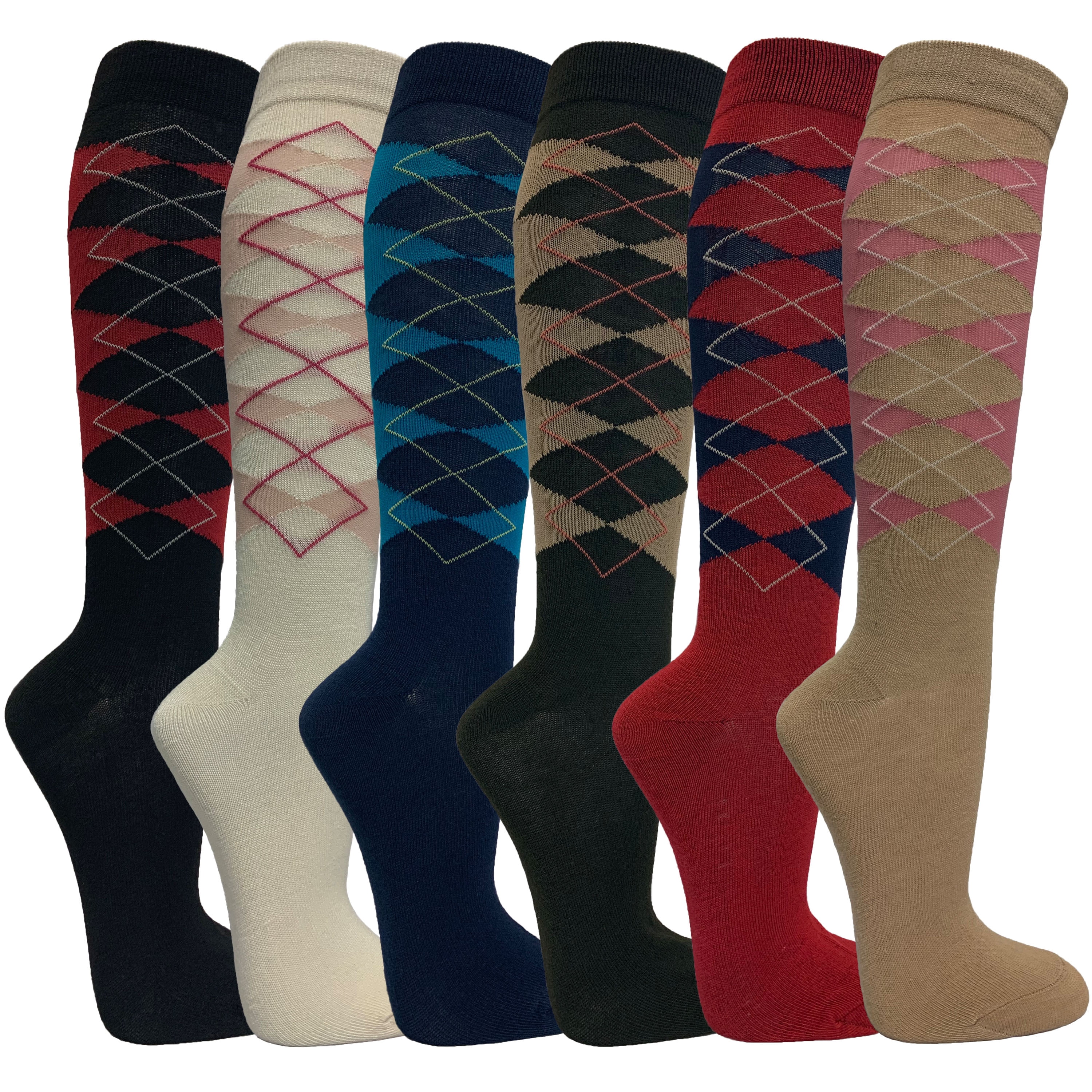 Womens Casual Knee High Socks Patterned Colors Fashion Socks( Argyles ...