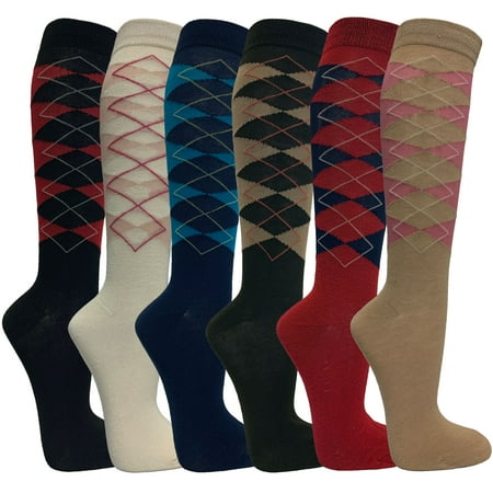 

Womens Casual Knee High Socks Patterned Colors Fashion Socks( Argyles 6 Pairs)