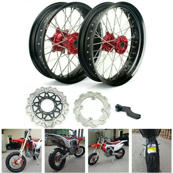 17" Supermoto Wheels Rotors Adapter Set for Honda CRF250R CRF450R 04-12 CRF450X