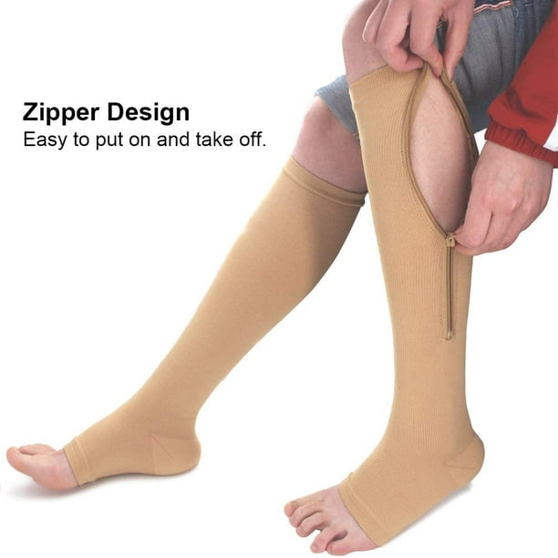 Ailaka Zipper Medical 15-20 mmHg Compression Socks, Women Men Open Toe -M-  BLACK