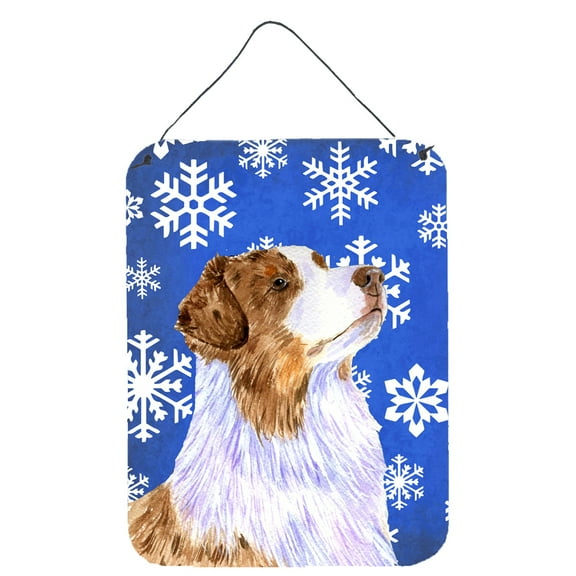 Carolines Treasures LH9273DS1216 Australian Shepherd Winter Snowflakes Holiday Wall or Door Hanging Prints 12WX16H