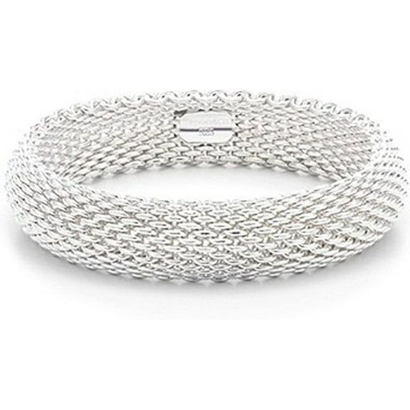 Bracelet 925 Sterling Silver Plated Jewelry Sideway Big Flat Link Chain Mesh Bangle Bracelet for Women