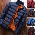thumbnail image 2 of comerut Men Winter Coat Padded Thick Solid Color Zipper Closure Stand Collar Long Sleeve Windproof Soft Warm Cold Resistant Men Jacket, 2 of 8