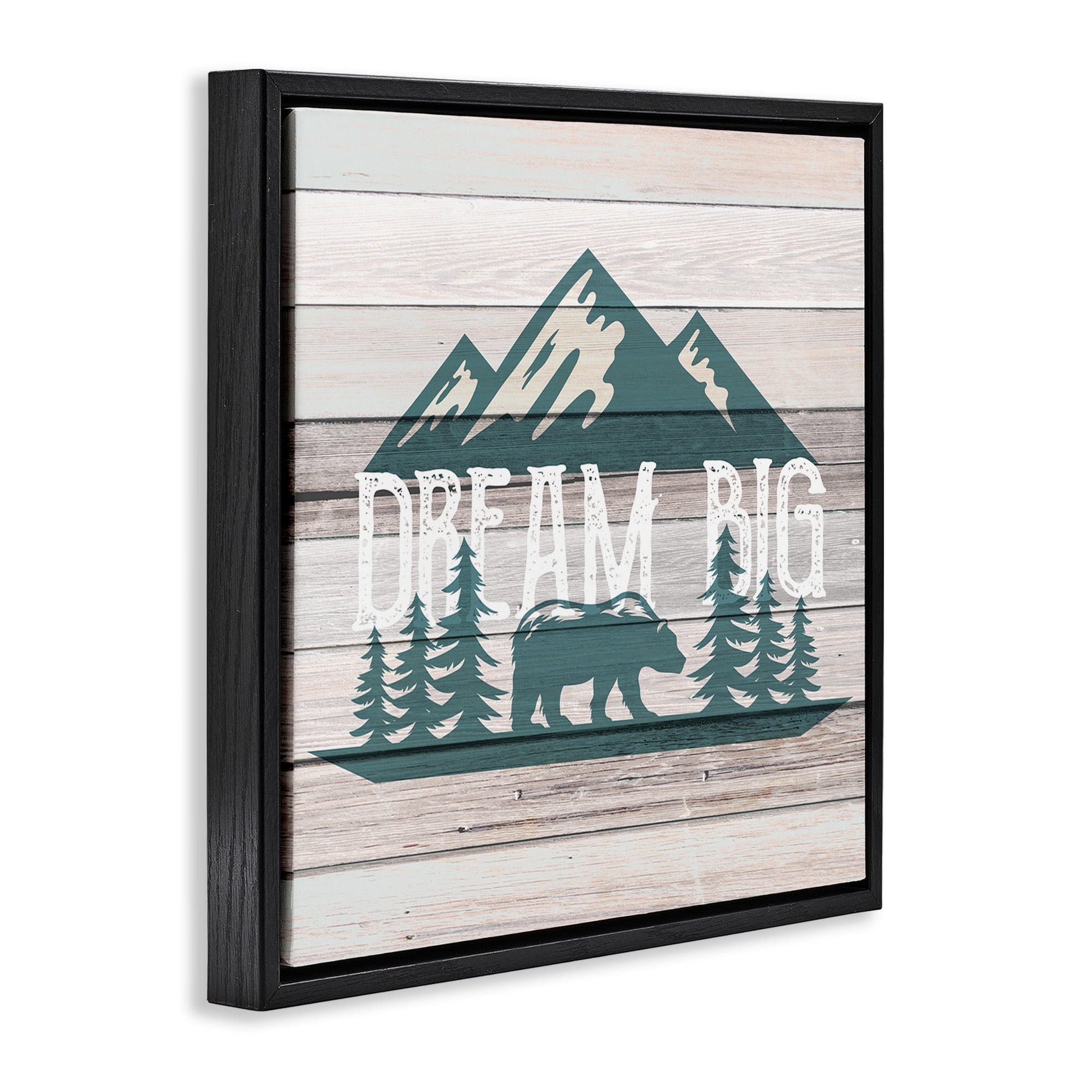 Stupell Industries Rustic Forest Mountain Adventure Dream Big Sentiments Typography Painting Black Floater Framed Canvas Art Print Wall Art, 25 x 25