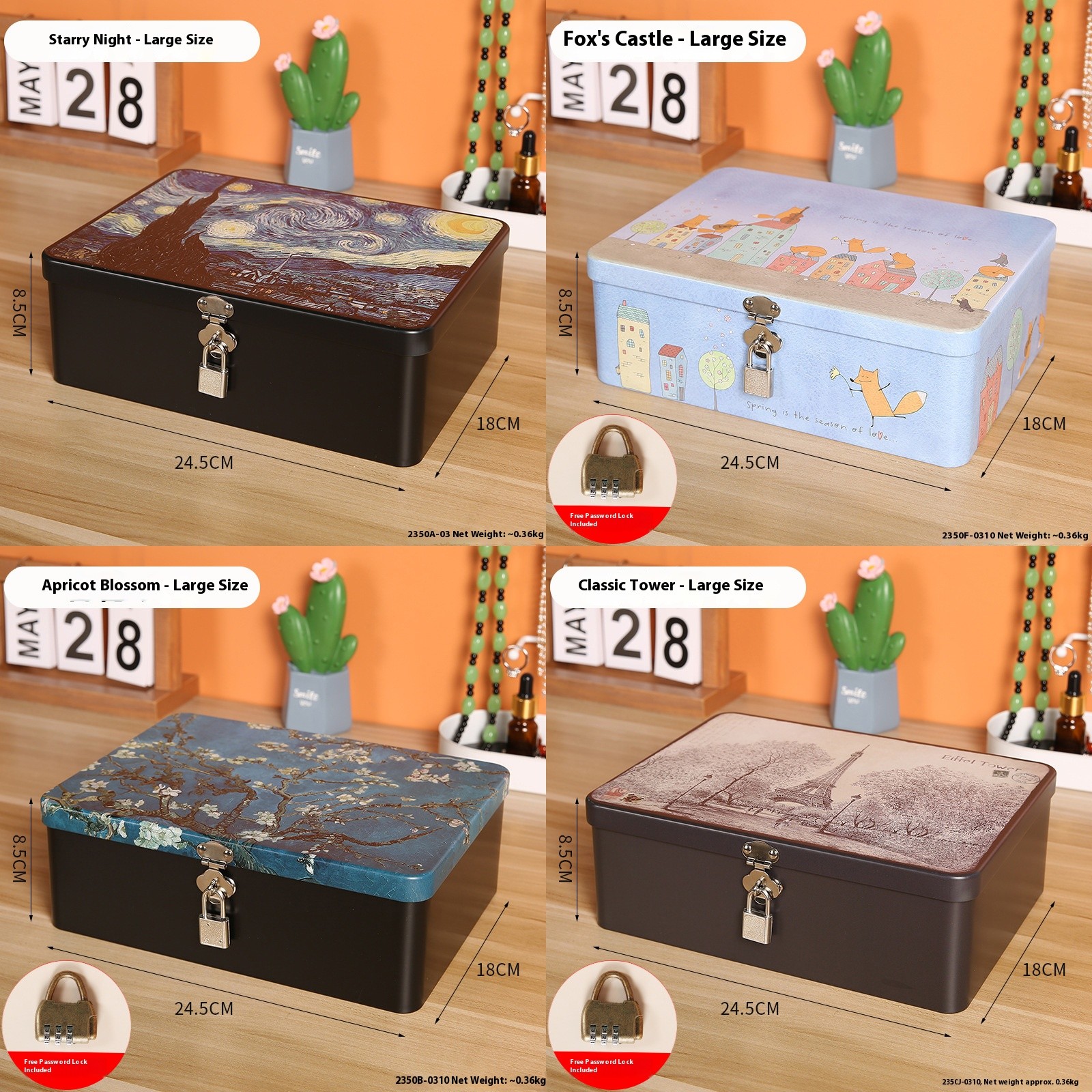 Elegant Metal Lockable Box With Key Decorative Secure Organiser For Documents Jewelry Desk Storage Essential