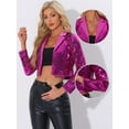 thumbnail image 2 of DARING DIVA Women's Lapel Collar Open Front Crop Sparkle Blazer Cardigan L Hot Pink, 2 of 6