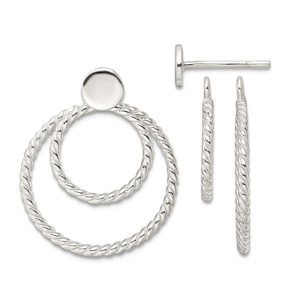 925 Sterling Silver With 2 Circle Jackets Button Post Earrings 22.25x18.42mm Wide Earring Jacket for Women