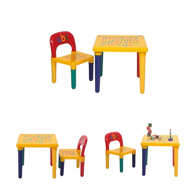 Kids Alphabet Table and Chair Set, Plastic Children Table Chair for Toddler Activity, Reading 