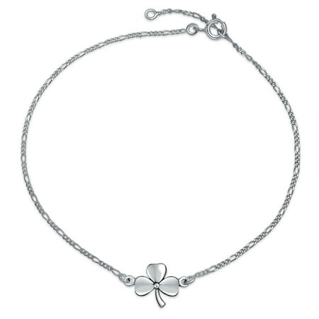 Luck Charm Bracelet 3 Leaf Clover Shamrock Flower Anklet Lucky Charm Anklet Link Ankle Bracelet For Women Sterling Silver 9 To 10 In ()