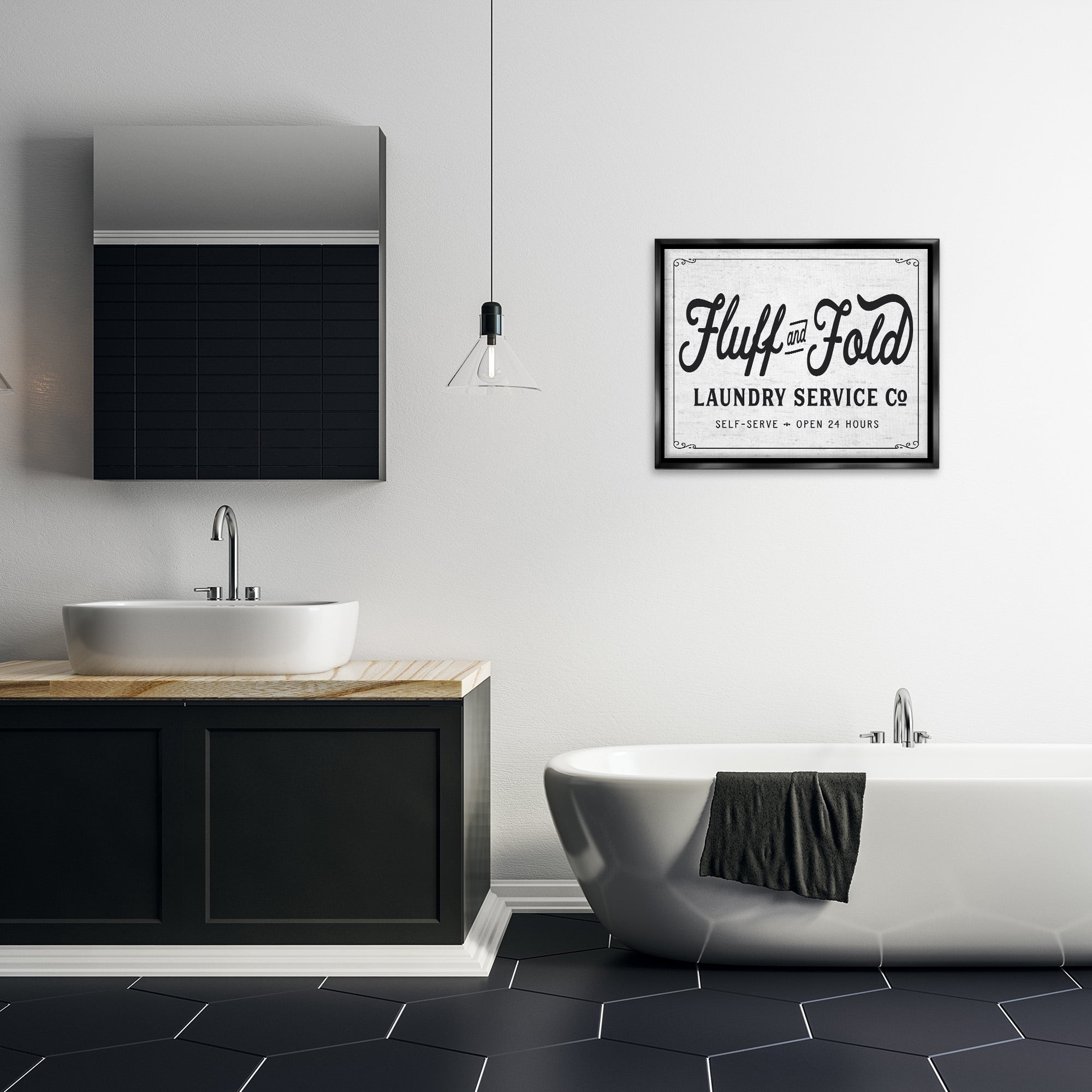 Stupell Industries Fluff and Fold Laundry Room Typography Painting Black Floater Framed Canvas Art Print Wall Art, 31 x 25