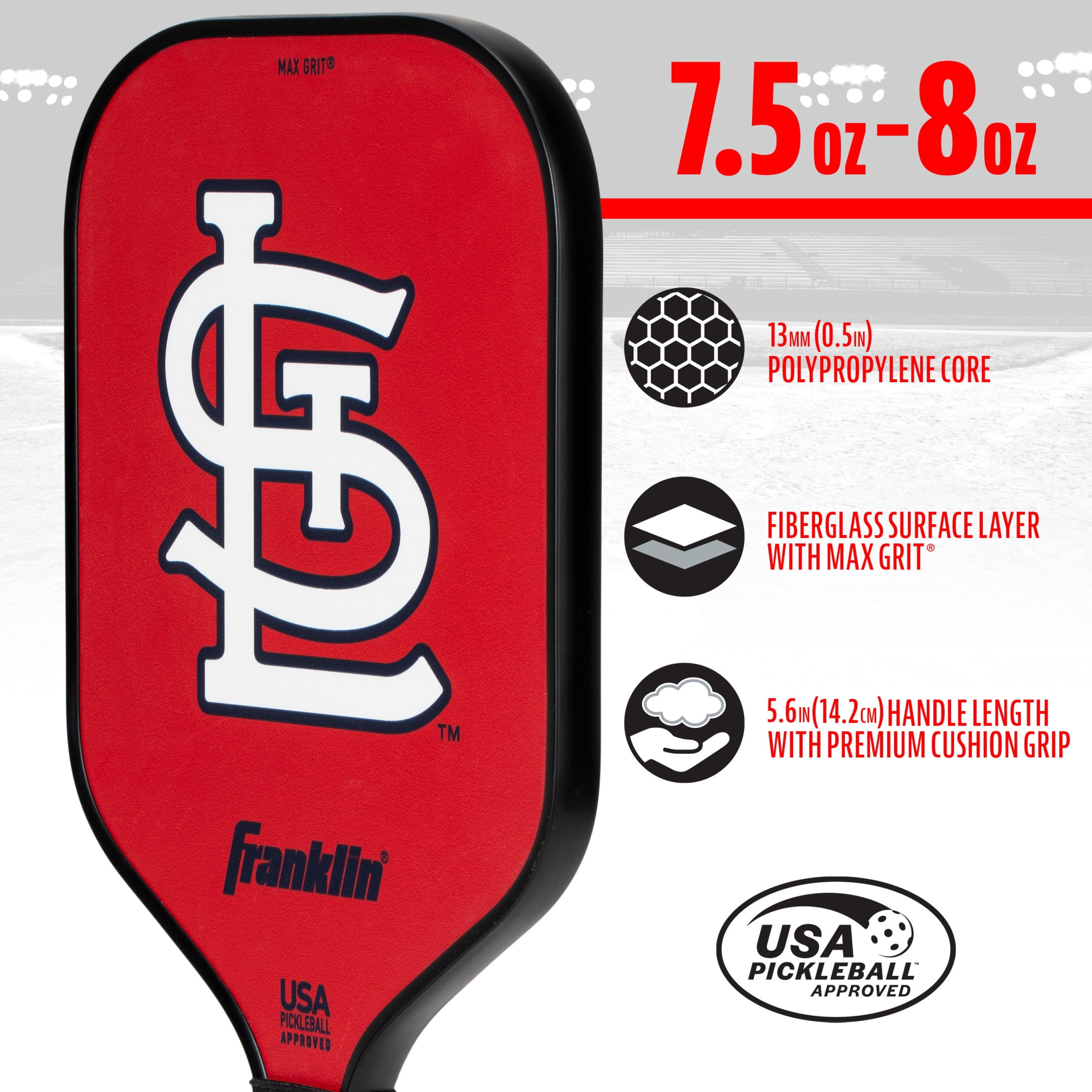 Franklin Sports MLB St. Louis Cardinals Pickleball Paddle - Official MLB Team Pickleball Paddles - USAP (USAPA) Approved Premium Quality Pickleball Paddles - Authentic Team Logos + Colors