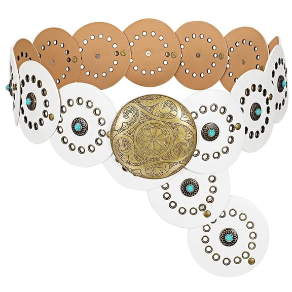 vlrwzc Western Leather Belts for Woman Concho Vintage Cow Cow Disc Belt for Jeans Dress Skirt