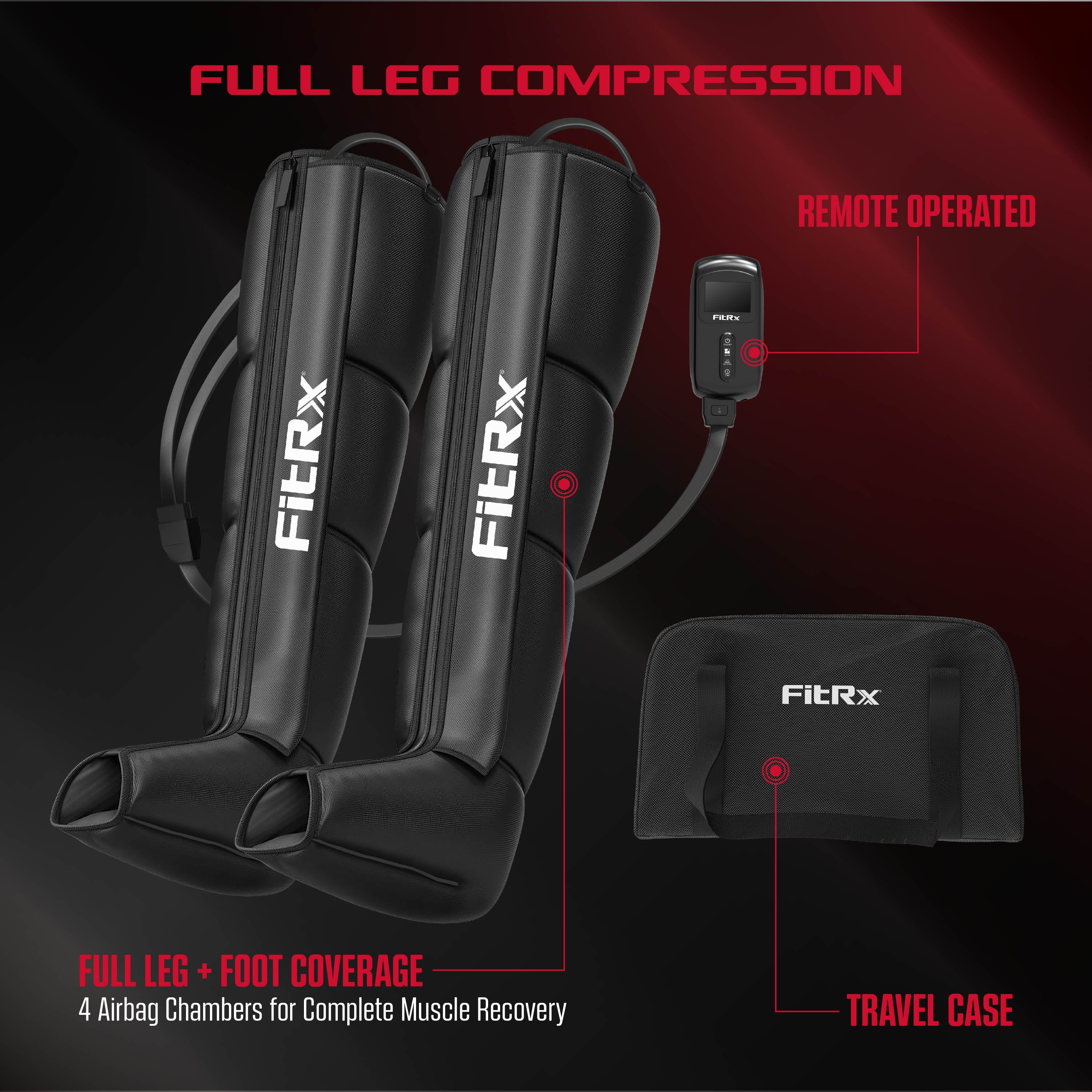 FitRx Recover Max Pro Full Leg Compression Massager, Air Compression Leg Massager with 3 Modes, Recovery Boots for Circulation, Muscle Relief & Travel Case
