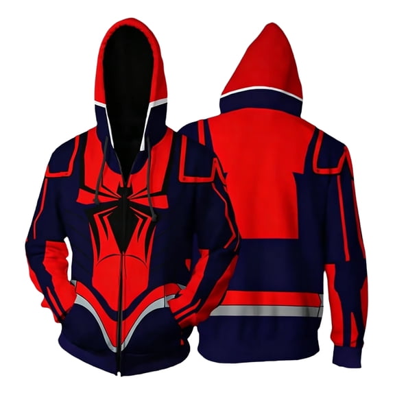 Spider Hero Zip Hoodie, Graphic Web Printed Long Sleeve Pocket Outerwear Apparel for Men Women Cosplay Party