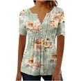 thumbnail image 3 of Jsaierl Womens Tops Hide Belly Shirts Summer Pleated Button V Neck T-Shirt Causal Empire Waist A-Line Floral Tunic Blouses Plus Size, 3 of 6