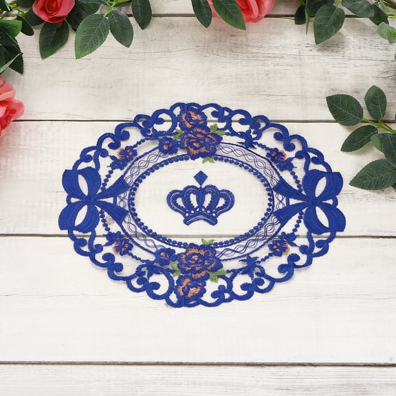 Uxcell 2Pcs Lace Placemats, 9.06" x 11.81" Vintage Table Doilies, Sapphire Blue