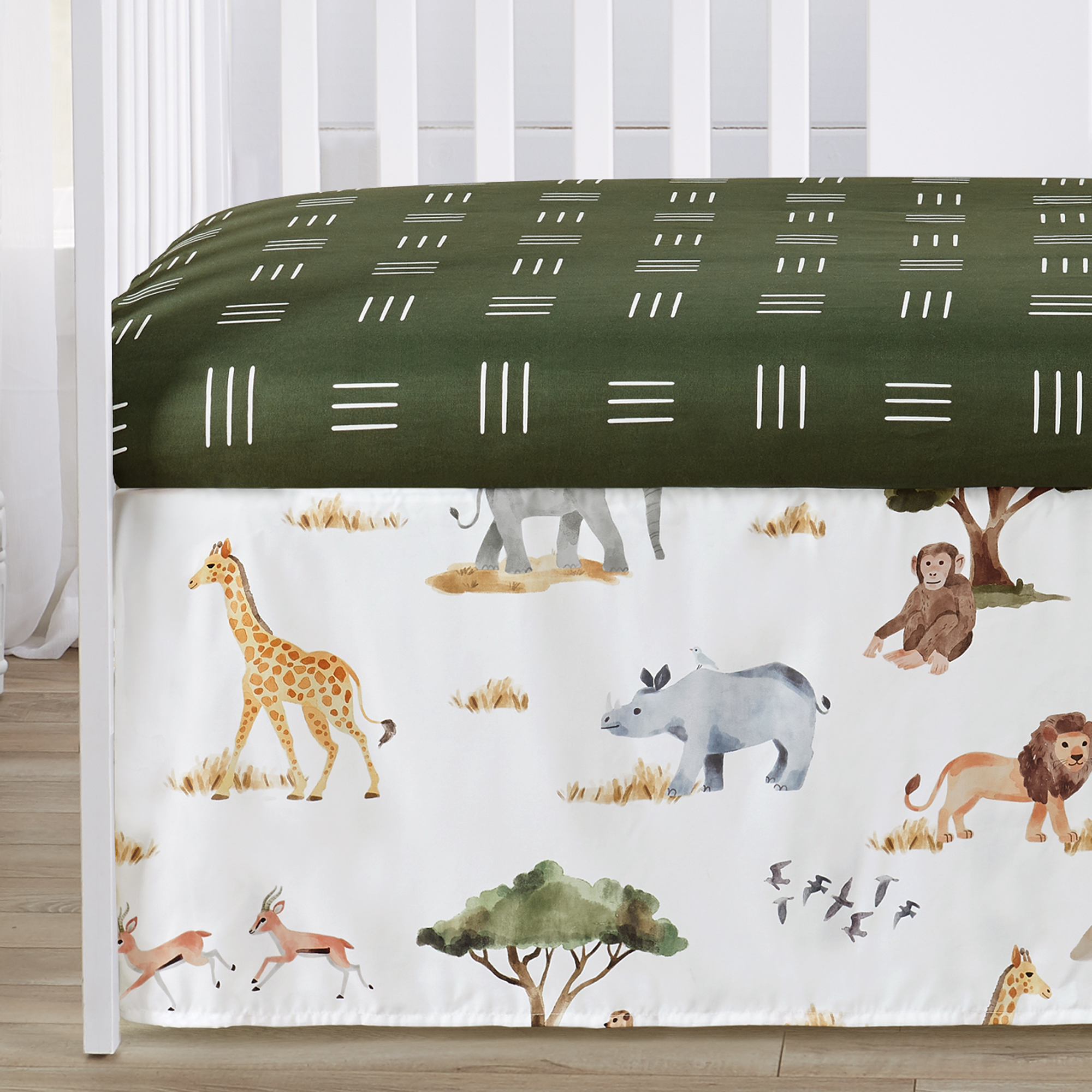 Sweet Jojo Designs Jungle Green Yellow White Crib Bedding + BreathableBaby Breathable Mesh Liner Pad
