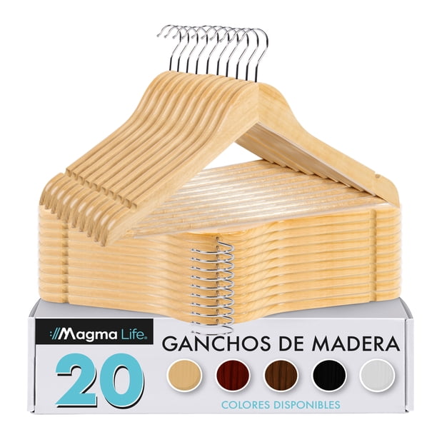 MAGMALIFE 20 Ganchos para Ropa de Madera: Gancho Giratorio de 360 Grados, Adecuado para Prendas Variadas, Elegantes, Evitan la Deformación de tu Ropa (Natural)
