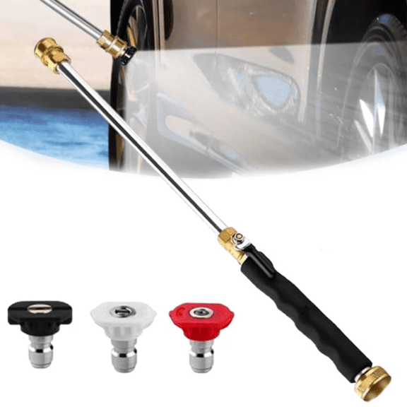 Garden Hose Nozzle High-Pressure Washer, 2-in-1 Power Wand with 3 Nozzles & Quick Connectors for Car House Patio Pet Cleaning