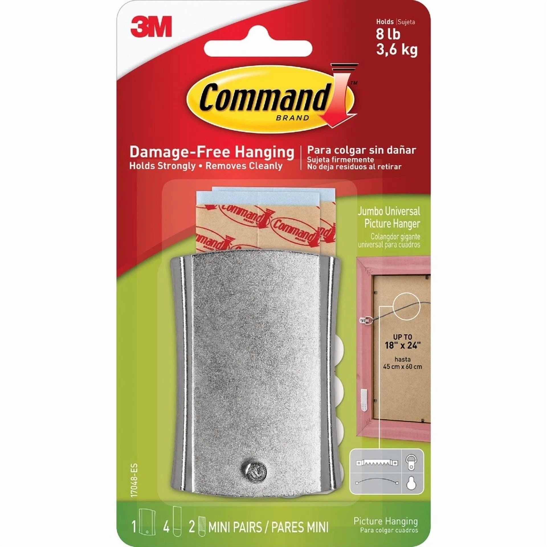 Command Sticky Nail Wire-Backed Hanger, Silver, 1 Hanger, 4 Large Strips, 2