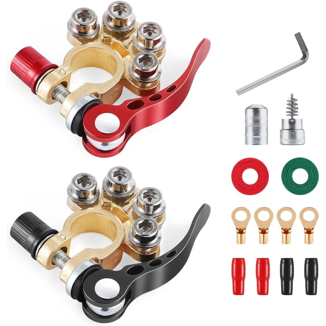 Car Battery Terminal Clamp Connector, 4 Way Positive and Negative Pole Quick Release Terminal Clip, Applicable to SAE/JIS A Type Post, Compatible with Cars, Trucks and More