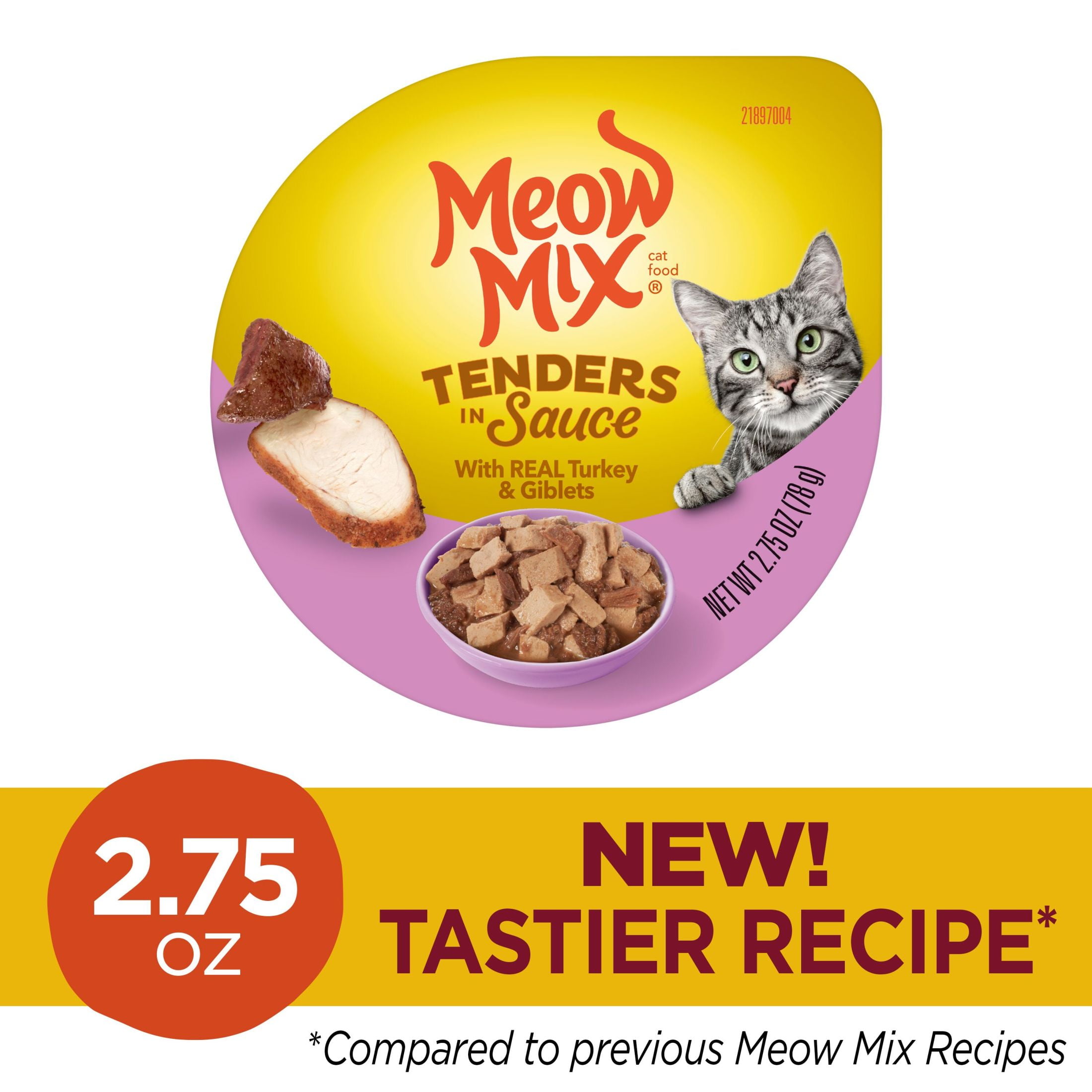Meow Mix Tenders in Sauce with Turkey and Giblets Wet Cat Food, 2.75 oz cup (Packaging And Formulation Updates Underway)