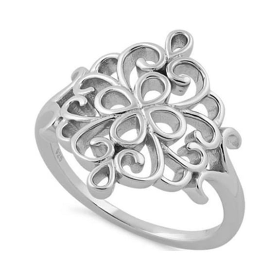 925 Sterling Silver Oxidized Platinum Plated Flower Filigree Women Valentines Day Gifts Ring