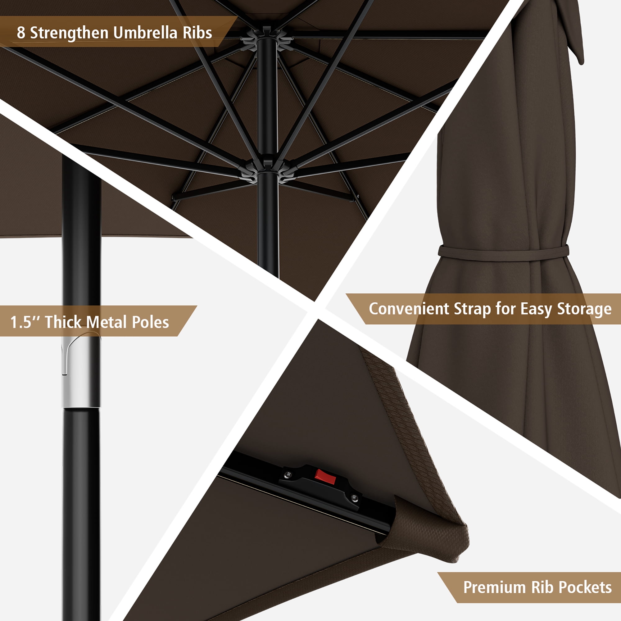 Gymax 10FT Solar Patio Umbrella 112 LED Lighted Umbrella Outdoor Table Market Umbrella Coffee