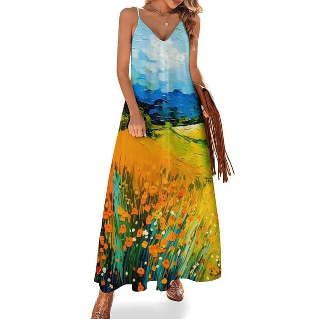 Vestido con estampado floral de flores pintadas al óleo, ropa de calle, vestidos casuales largos, vestido maxi vintage de verano, vestidos, regalo de cumpleaños