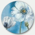 thumbnail image 1 of Designart 'fleurs Blanches Peintes à la Main sur Bleu I' Art Mural Rond en Métal Style Ferme - Disque de 36, 1 of 5