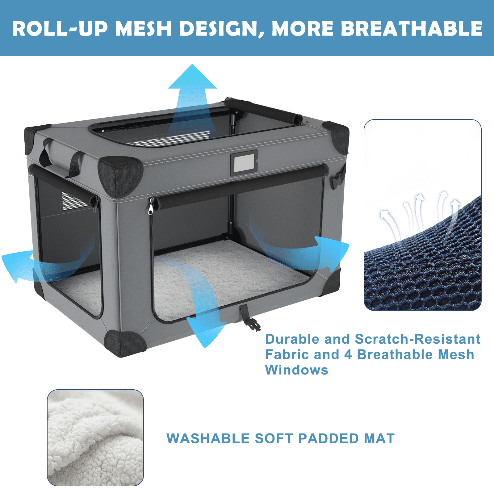 24 Portable Collapsible Dog Crate, Soft Foldable Pet Kennel with 3-Door Mesh Windows, Soft Warm Blanket and Foldable Bowl for Cats & Small Dogs, Indoor & Outdoor
