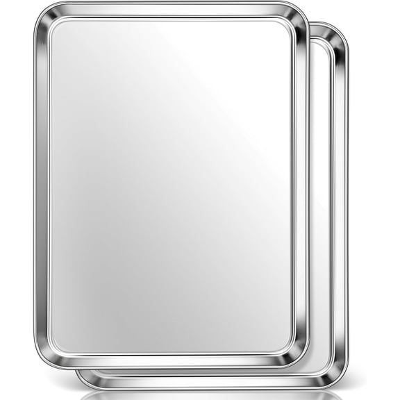 2 Pack Baking Sheet, 18” x 13” Stainless Steel Large Cookie Pan Set for Oven, Heavy Duty Metal Half Sheet Baking Tray for Roasting Cooking, Nonstick & Rust Free, Dishwasher Safe
