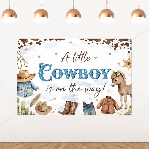 6x4FT Cowboy Baby Shower Backdrop A Little Cowboy is on The Way Background Brown Wild West Rustic Western Rodeo Baby Shower Party Decorations Banner Supplies Photo Booth Props