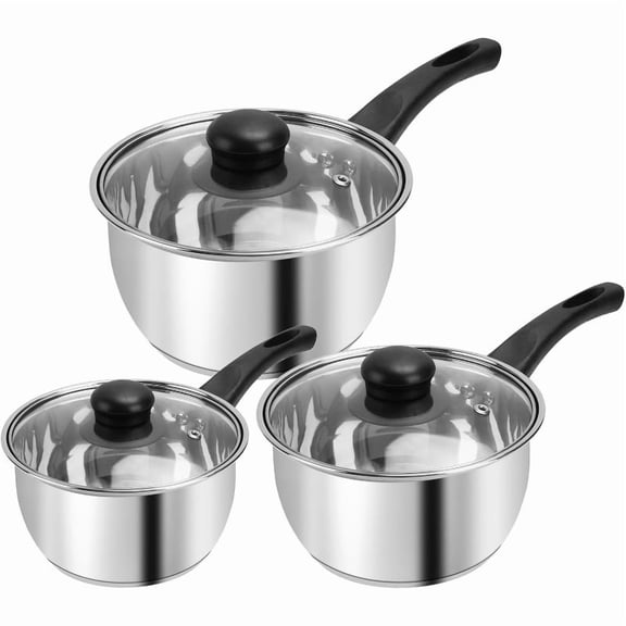 Stainless Steel Pot Set 6Pcs Triply Bottom Sauce Pan With Lid 1QT 2QT 3QT Kitchen Cooking Cookware Set